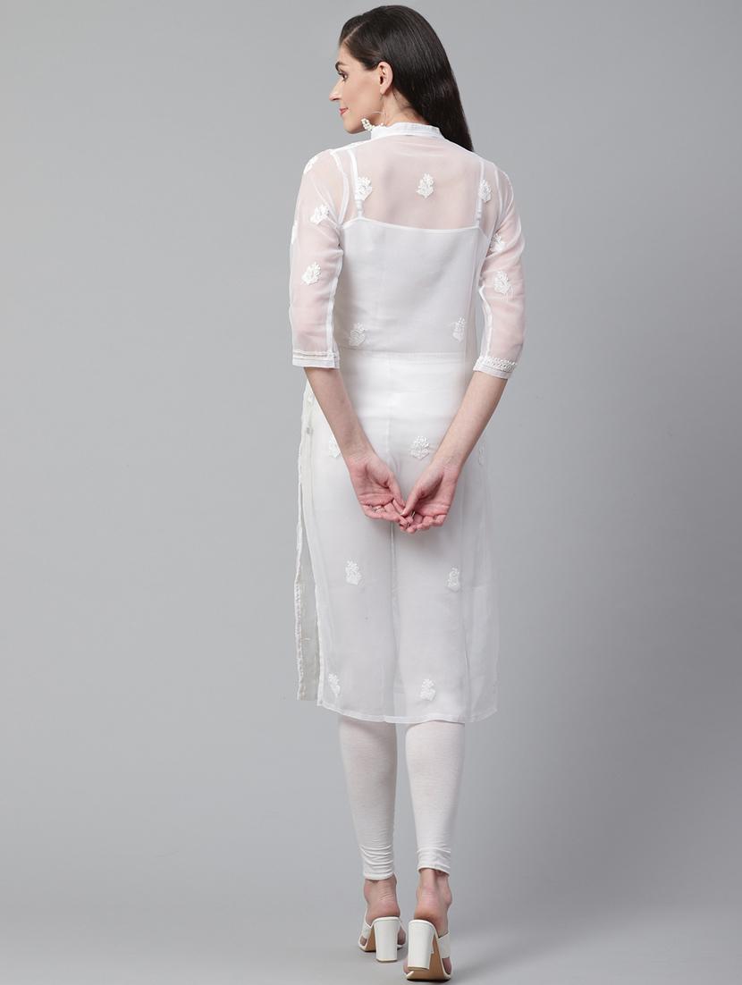 white georgette straight kurta - 17559238 - Zoom Image - 3