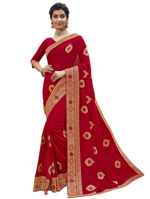 ethnic motifs embroidered saree with blouse - 17559541 - Standard Image - 1
