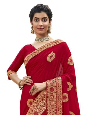 ethnic motifs embroidered saree with blouse - 17559541 - Standard Image - 2