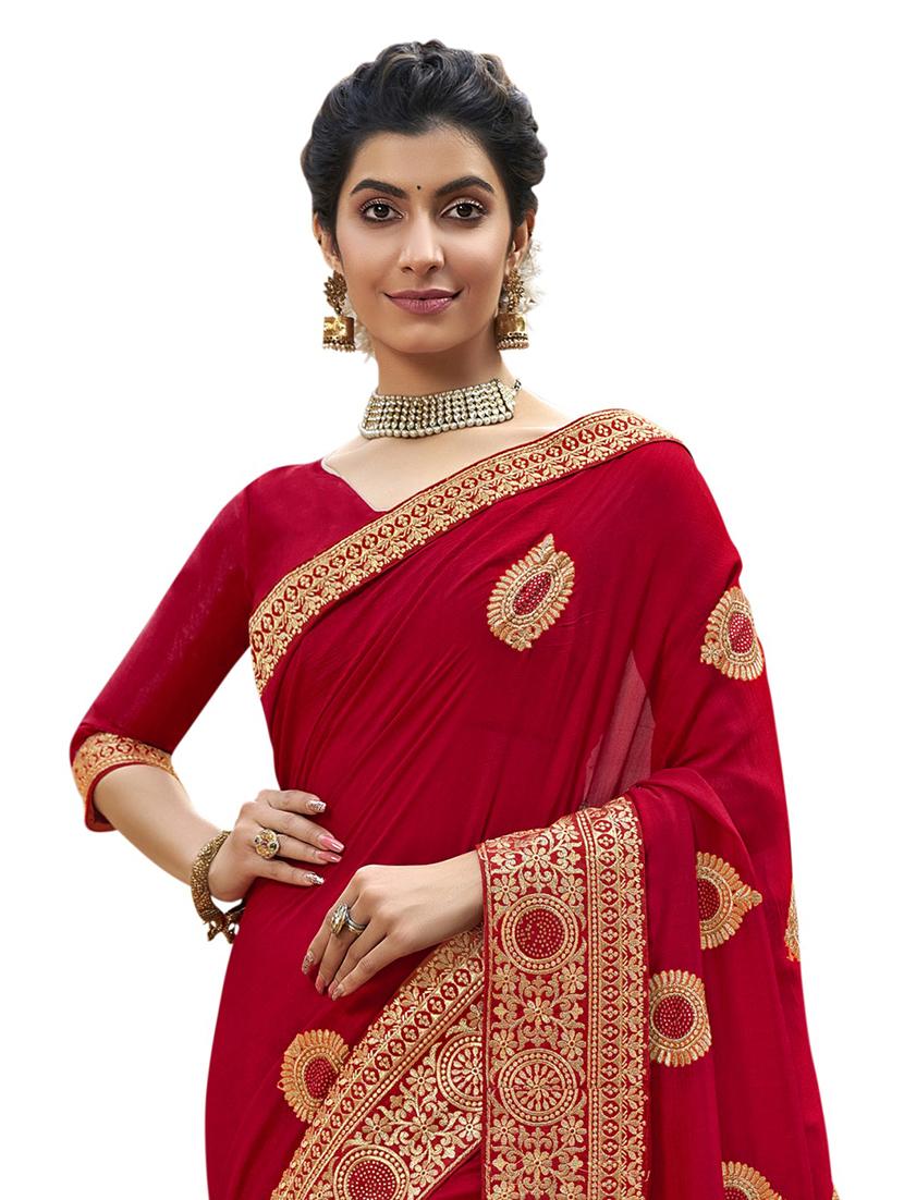 ethnic motifs embroidered saree with blouse - 17559541 - Zoom Image - 2