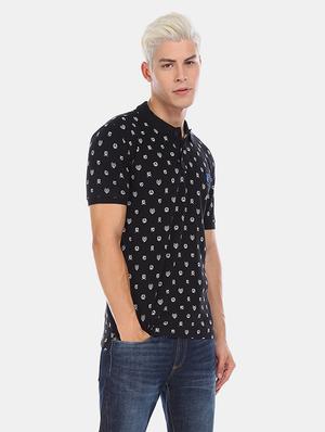 black printed polo t-shirt - 17559667 - Standard Image - 2