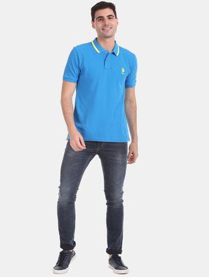 blue solid polo t-shirt - 17559691 - Standard Image - 3