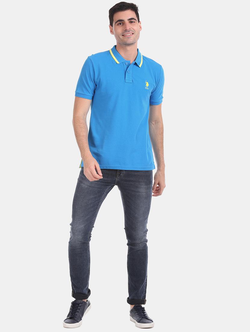 blue solid polo t-shirt - 17559691 - Zoom Image - 3