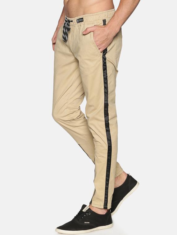 beige solid taped trouser - 17559911 - Zoom Image - 2