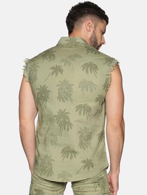 olive green printed casual shirt - 17559919 - Standard Image - 3