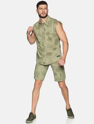 olive green printed casual shirt - 17559919 - Standard Image - 4