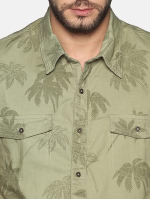 olive green printed casual shirt - 17559919 - Standard Image - 5