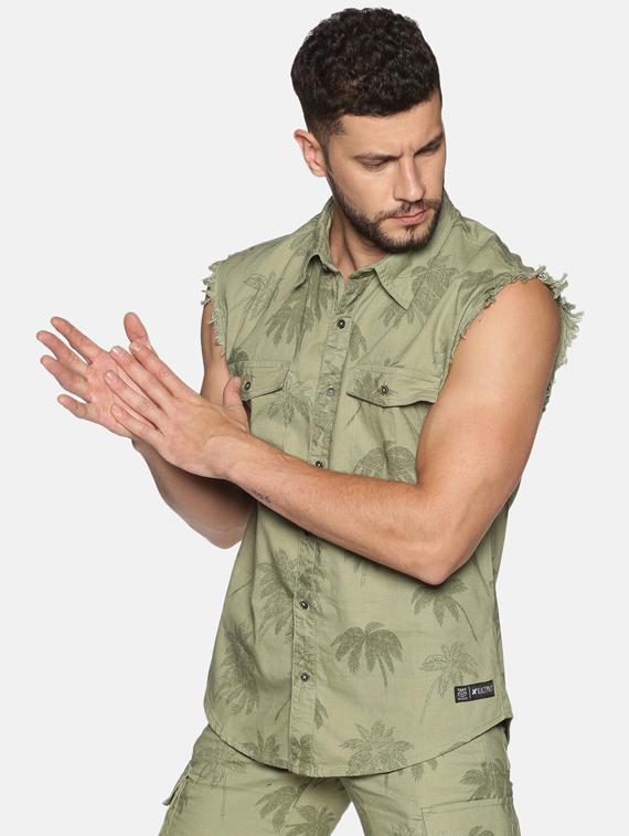 olive green printed casual shirt - 17559919 - Zoom Image - 2