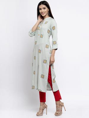 grey rayon straight kurta - 17559941 - Standard Image - 2