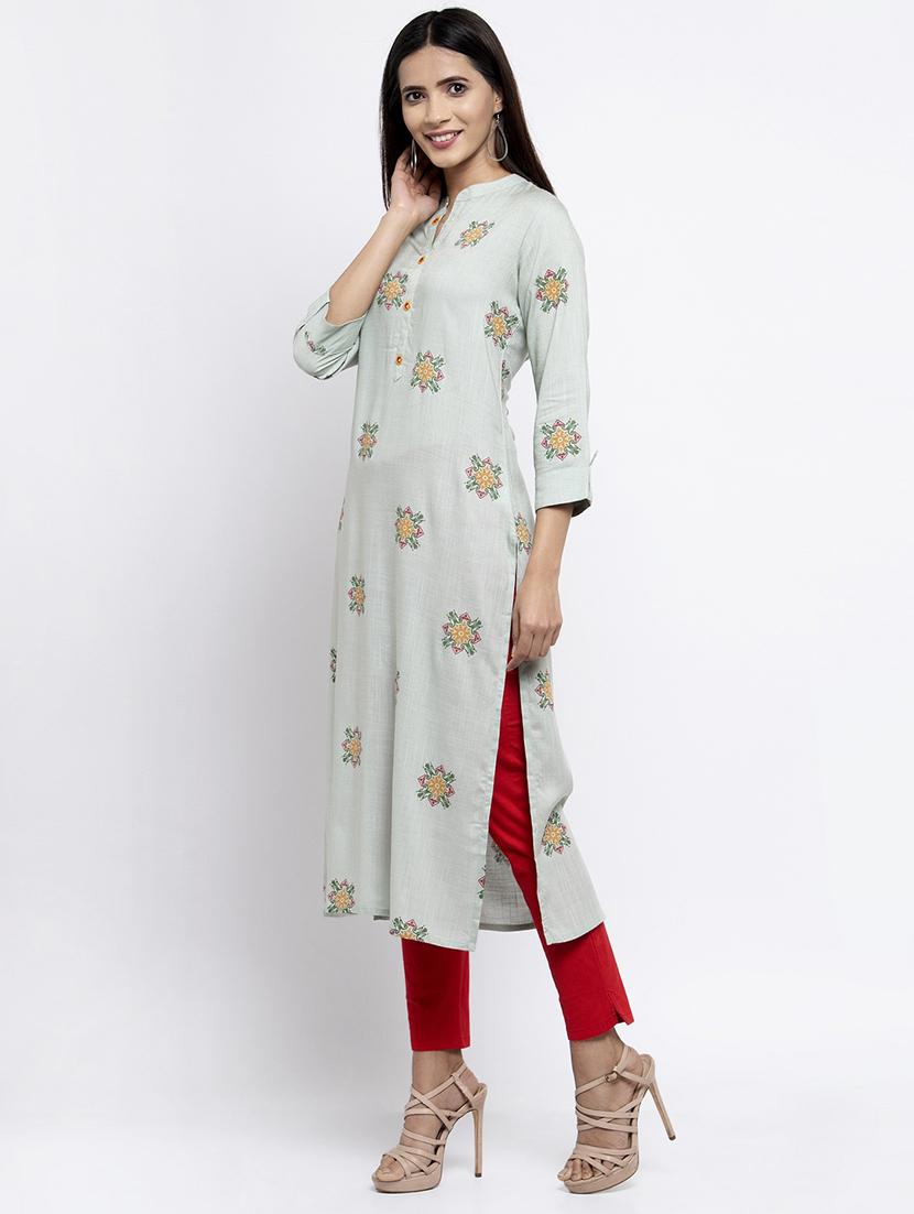 grey rayon straight kurta - 17559941 - Zoom Image - 2