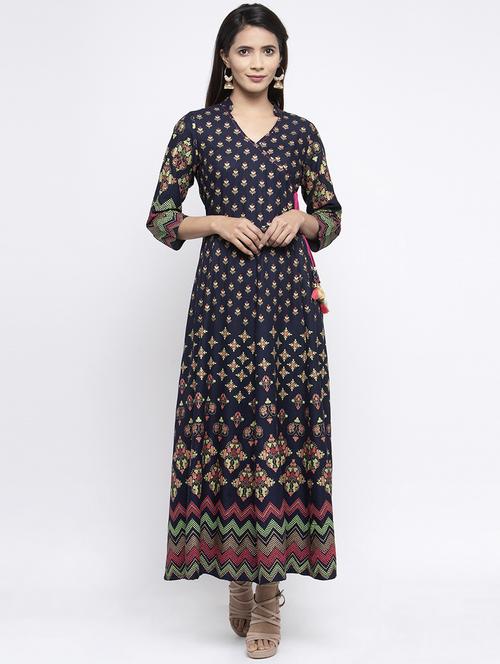 navy rayon angrakha kurta - 17559948 - Very Small Image - 1