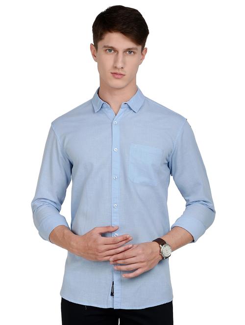 blue solid linen casual shirt - 17559960 - Standard Image - 1