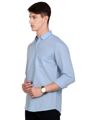 blue solid linen casual shirt - 17559960 - Standard Image - 2