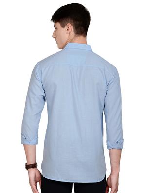 blue solid linen casual shirt - 17559960 - Standard Image - 3