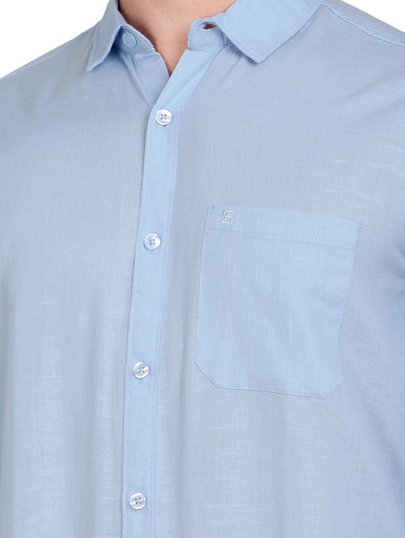 blue solid linen casual shirt - 17559960 - Zoom Image - 4