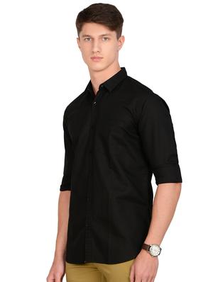 black solid linen casual shirt - 17559961 - Standard Image - 2