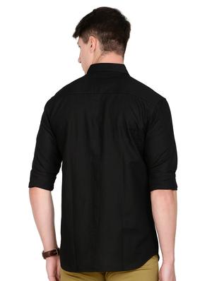 black solid linen casual shirt - 17559961 - Standard Image - 3