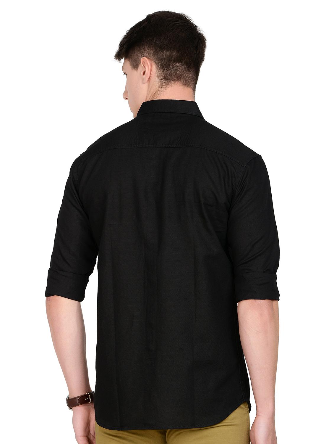 black solid linen casual shirt - 17559961 - Zoom Image - 3