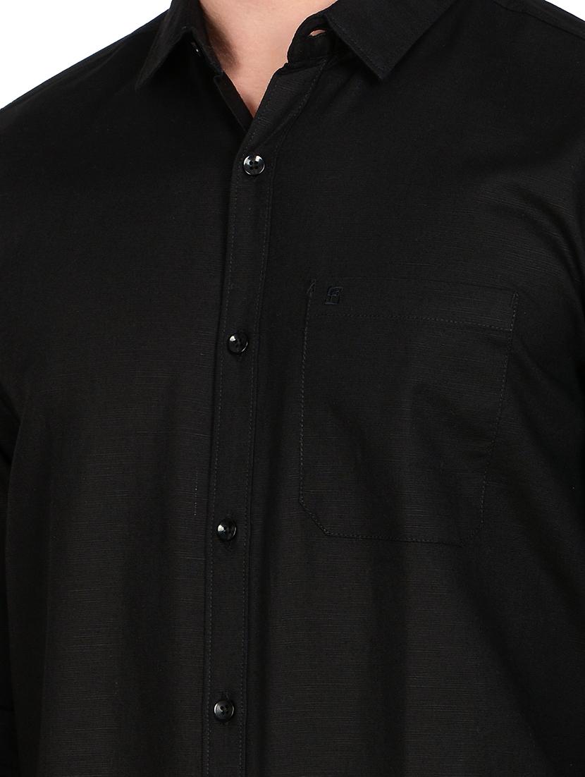 black solid linen casual shirt - 17559961 - Zoom Image - 5