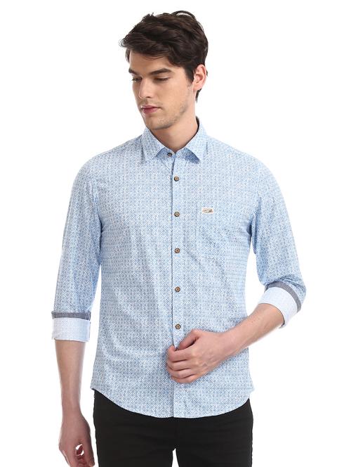 blue printed casual shirt - 17560874 - Standard Image - 1