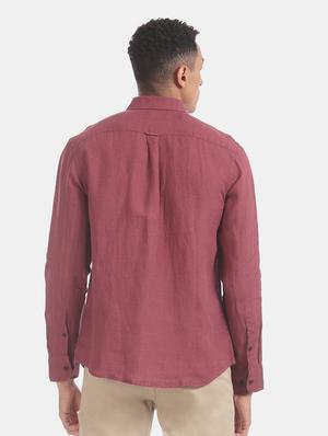 maroon solid linen casual shirt - 17561082 - Standard Image - 3