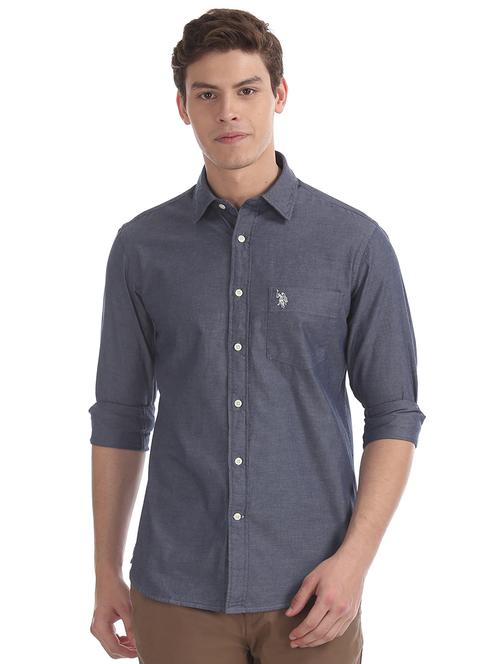 grey solid casual shirt - 17561148 - Standard Image - 1