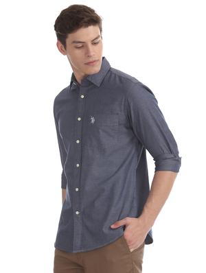 grey solid casual shirt - 17561148 - Standard Image - 2
