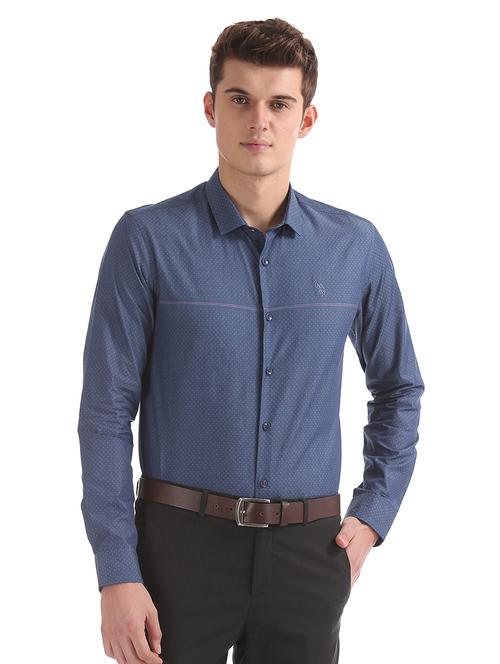 navy blue printed formal shirt - 17561157 - Standard Image - 1