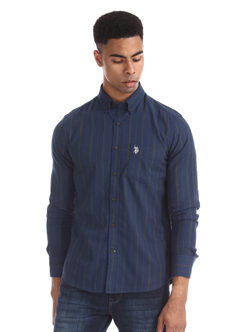 navy blue striped casual shirt - 17561194 - Standard Image - 1