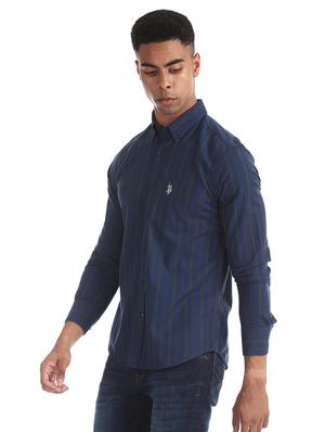 navy blue striped casual shirt - 17561194 - Standard Image - 3