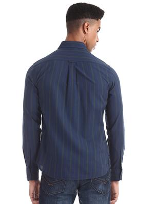 navy blue striped casual shirt - 17561194 - Standard Image - 4