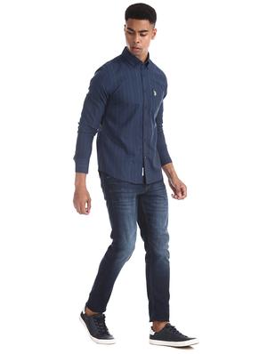 navy blue striped casual shirt - 17561194 - Standard Image - 5
