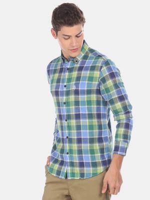 green checkered linen casual shirt - 17561995 - Standard Image - 2