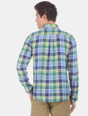 green checkered linen casual shirt - 17561995 - Standard Image - 3
