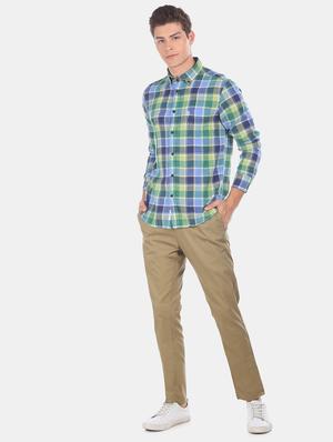 green checkered linen casual shirt - 17561995 - Standard Image - 4