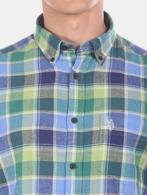 green checkered linen casual shirt - 17561995 - Standard Image - 5