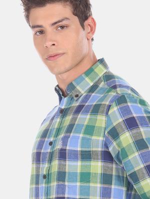 green checkered linen casual shirt - 17561995 - Standard Image - 6