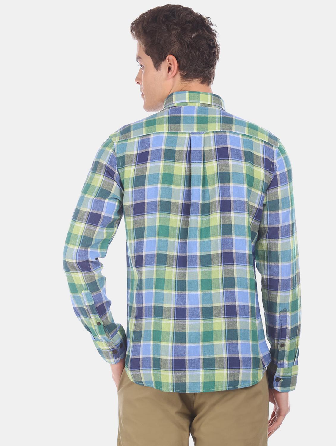 green checkered linen casual shirt - 17561995 - Zoom Image - 3