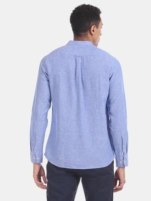 blue solid linen casual shirt - 17562025 - Standard Image - 4