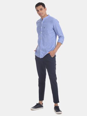 blue solid linen casual shirt - 17562025 - Standard Image - 5