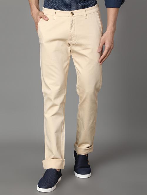beige solid chinos trousers - 17562464 - Standard Image - 1