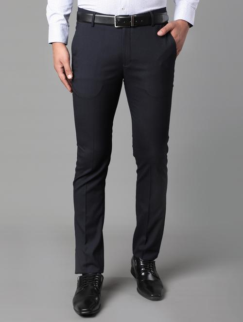 navy blue solid formal trousers - 17562470 - Standard Image - 1