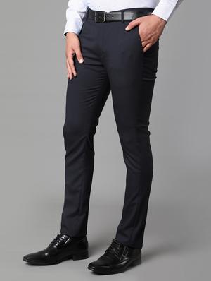 navy blue solid formal trousers - 17562470 - Standard Image - 2