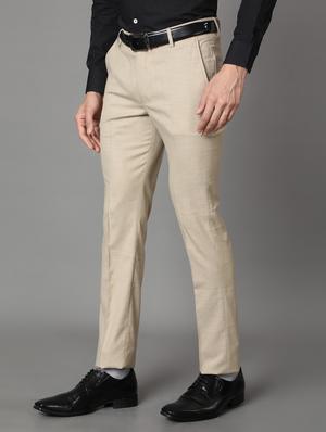 beige solid flat front formal trousers - 17562471 - Standard Image - 2
