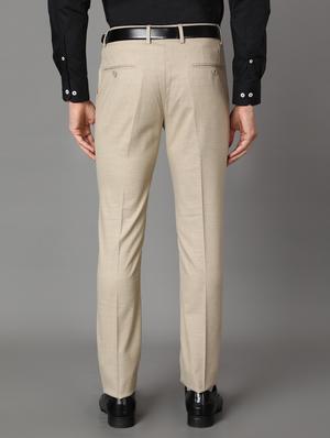 beige solid flat front formal trousers - 17562471 - Standard Image - 3