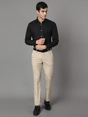beige solid flat front formal trousers - 17562471 - Standard Image - 4