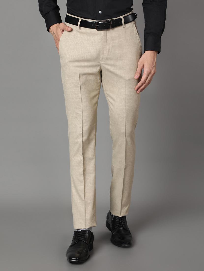 beige solid flat front formal trousers - 17562471 - Zoom Image - 1