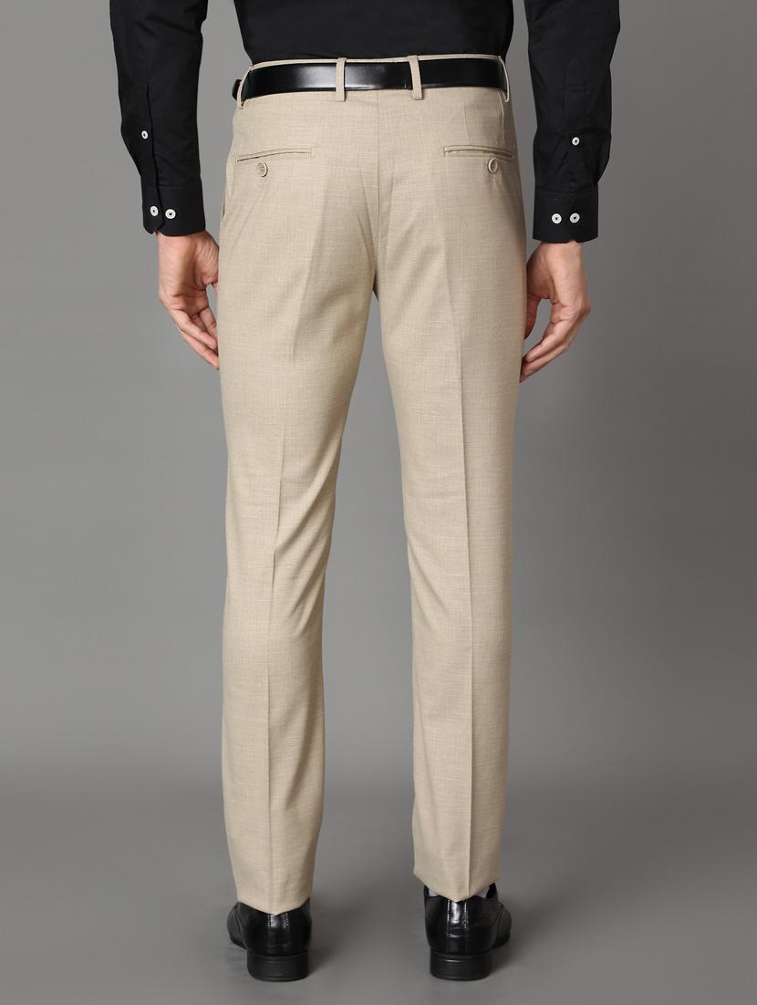 beige solid flat front formal trousers - 17562471 - Zoom Image - 3