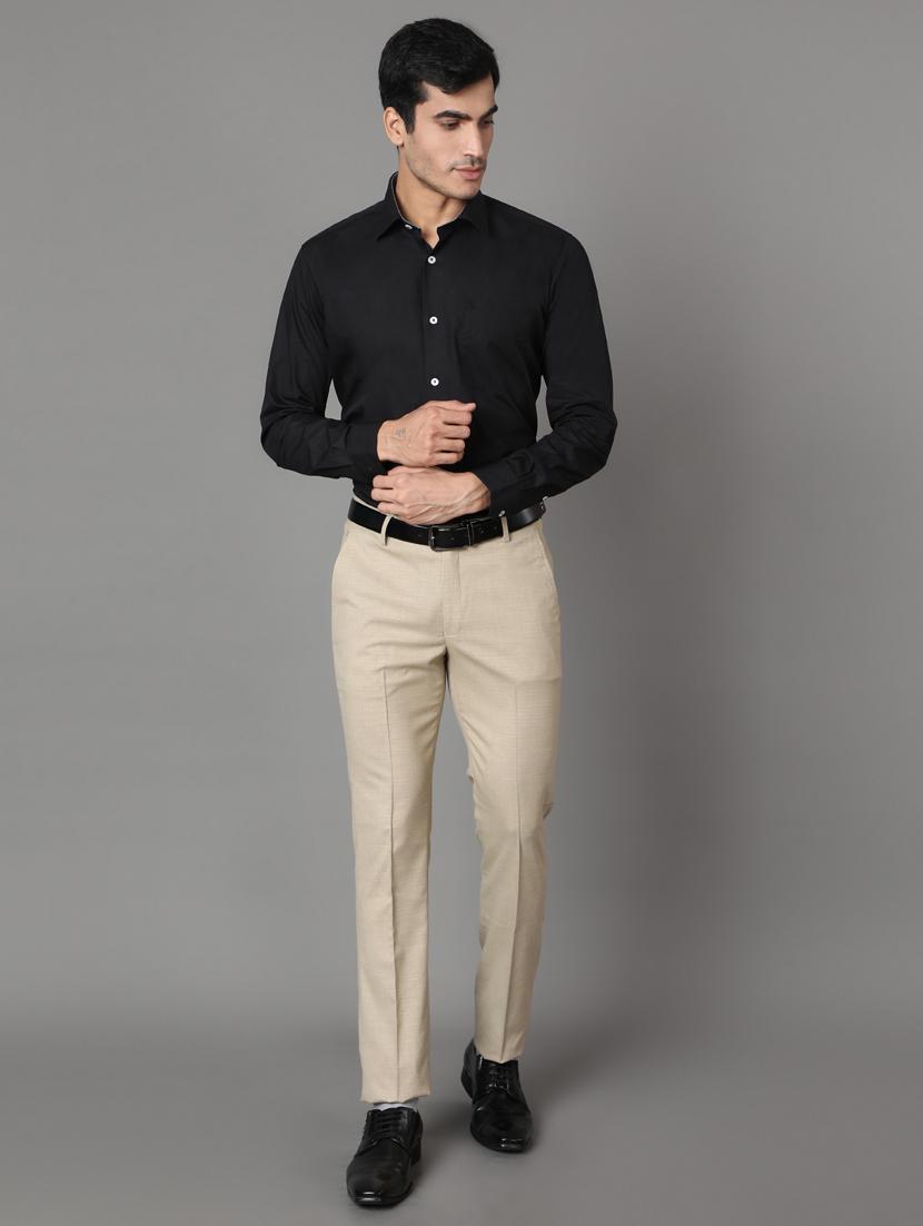 beige solid flat front formal trousers - 17562471 - Zoom Image - 4