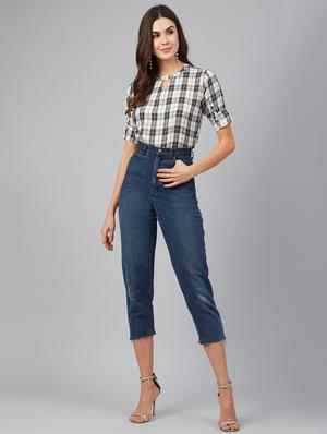 key hole neck checkered top - 17562564 - Standard Image - 3
